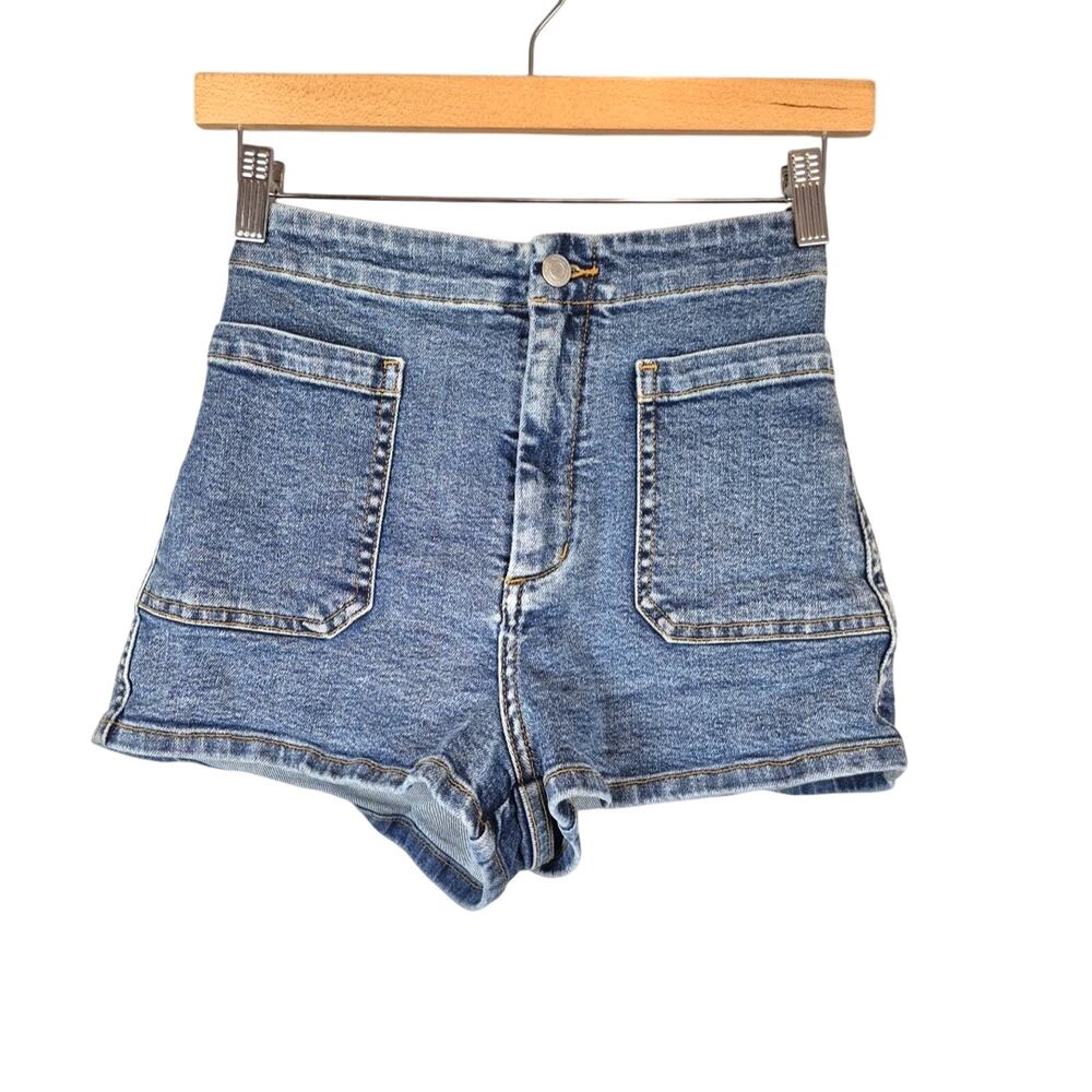 Wilfred Free Shorts Womens 2 Aritzia Stretch Denim High Rise Medium Wash Summer